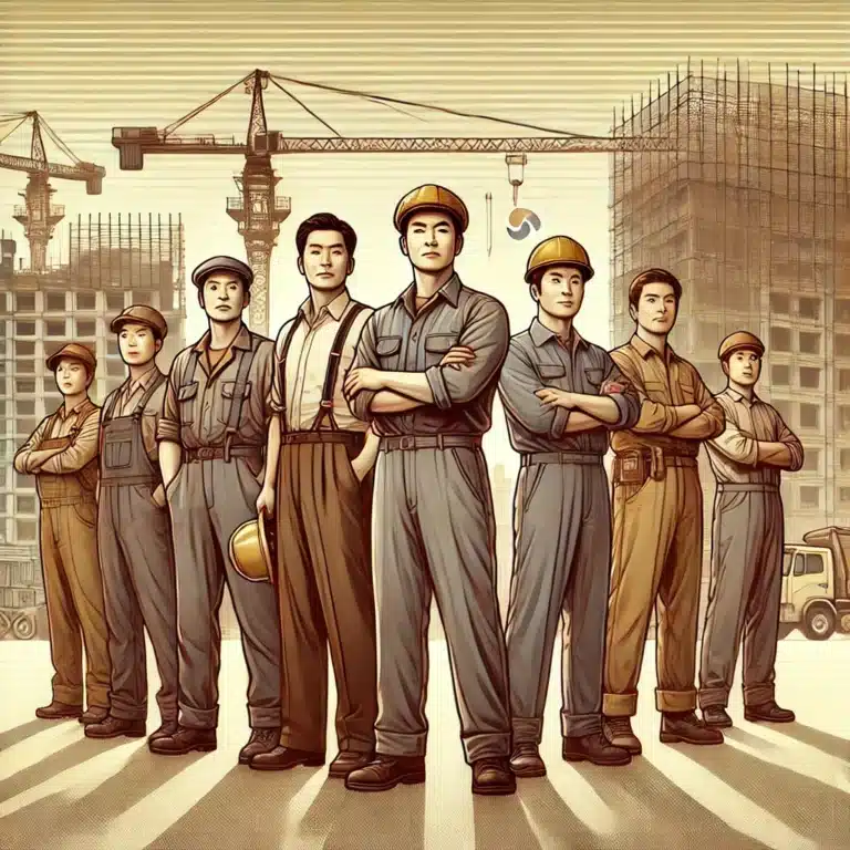 산업화 시기 건설 현장에서 일하는 중년 남성들