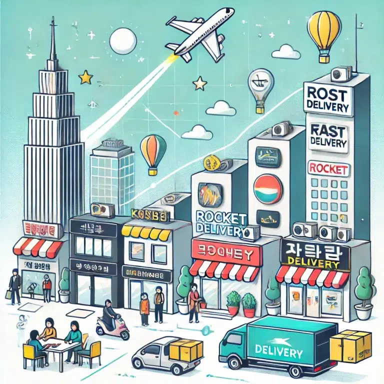 전통 유통에서 온라인 중심으로 이동하는 흐름을 보여주는 인포그래픽 스타일 이미지