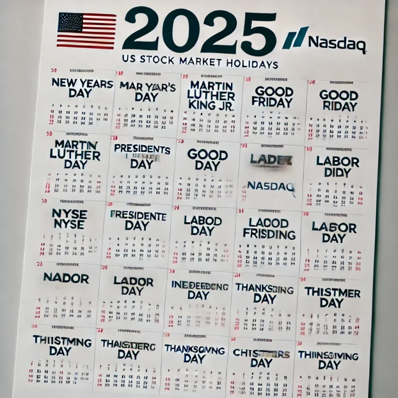 2025년 미국 증시 휴장일이 표시된 미니멀한 캘린더