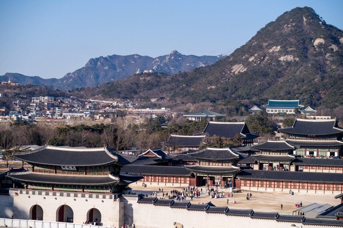 palace, traditional, mountain, gyeongbok palace, seoul, korea, nature, republic of korea